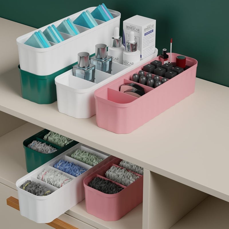 KRYLAR 4 قطع صناديق تخزين الجوارب والملابس الداخلية، منظم الملابس ذو الأقسام المنزلية، فواصل القماش للملابس الداخلية، الجوارب، الصدريات - حل تخزين موفر للمساحة - لتنظيم المنزل (متعدد الألوان) - Image 4