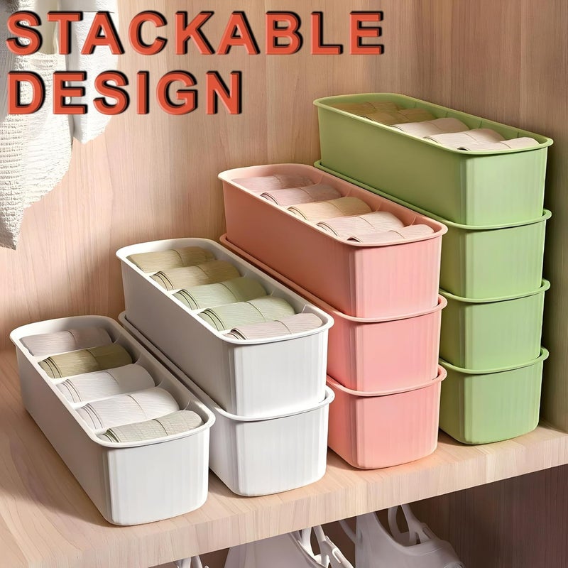 KRYLAR 4 قطع صناديق تخزين الجوارب والملابس الداخلية، منظم الملابس ذو الأقسام المنزلية، فواصل القماش للملابس الداخلية، الجوارب، الصدريات - حل تخزين موفر للمساحة - لتنظيم المنزل (متعدد الألوان) - Image 5