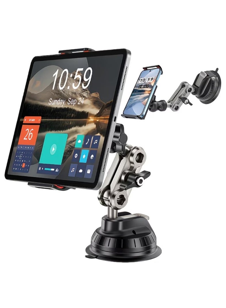 Ainawo Tablet Mount for Truck, Car Tablet Holder Heavy Duty Super Suction Cup/Adhesive Base iPad Stand for Dash Windshield Wall Vehicle Desk, 360° Metal Bracket for 4.7-12.9" iPad Pro/Air/Mini/Galaxy - Image 1