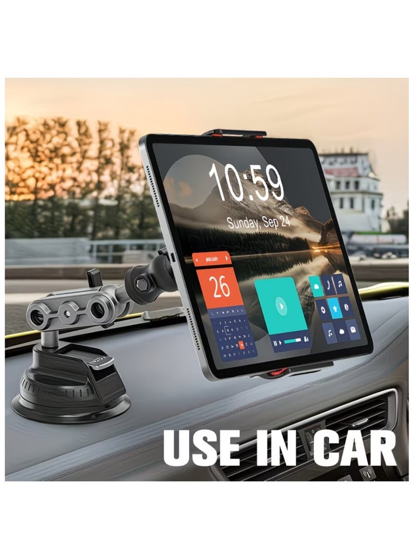 Ainawo Tablet Mount for Truck, Car Tablet Holder Heavy Duty Super Suction Cup/Adhesive Base iPad Stand for Dash Windshield Wall Vehicle Desk, 360° Metal Bracket for 4.7-12.9" iPad Pro/Air/Mini/Galaxy - Image 3