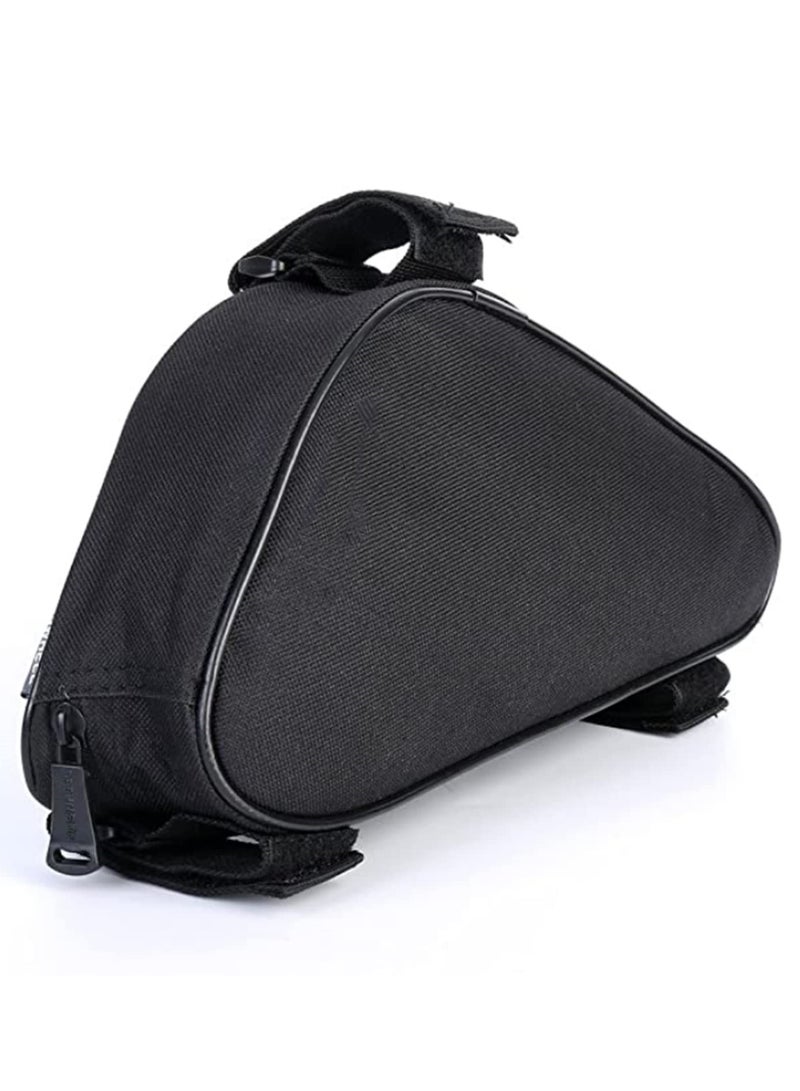 حقيبة إطار الدراجة المثلثة، حقيبة تخزين دراجة هوائية، جراب أنبوب علوي، حقيبة سرج أمامية للطرق والجبال، بأشرطة فيلكرو قابلة للتعديل، مصنوعة من اليستر المقاوم للماء، تحتوي على جيب بسحاب لهاتف ومحفظ - Image 1