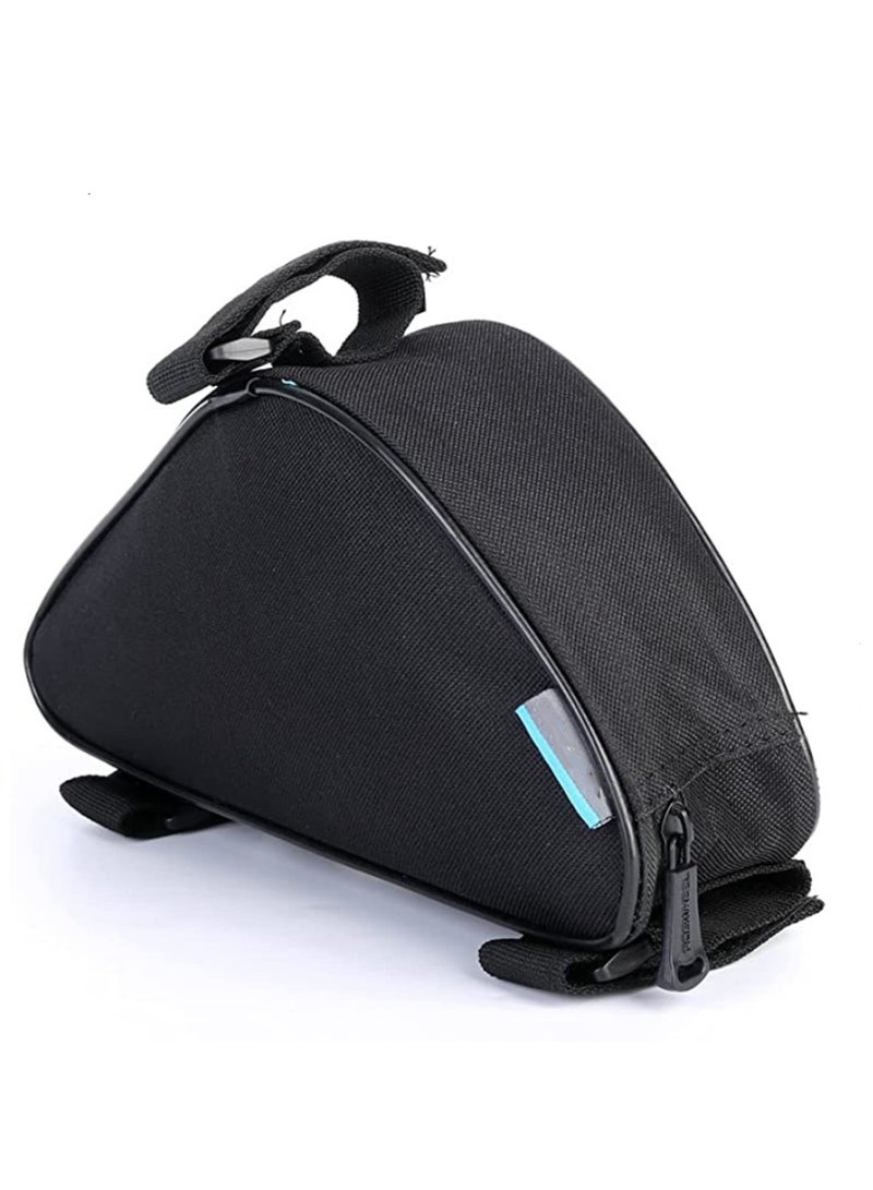 حقيبة إطار الدراجة المثلثة، حقيبة تخزين دراجة هوائية، جراب أنبوب علوي، حقيبة سرج أمامية للطرق والجبال، بأشرطة فيلكرو قابلة للتعديل، مصنوعة من اليستر المقاوم للماء، تحتوي على جيب بسحاب لهاتف ومحفظ - Image 4