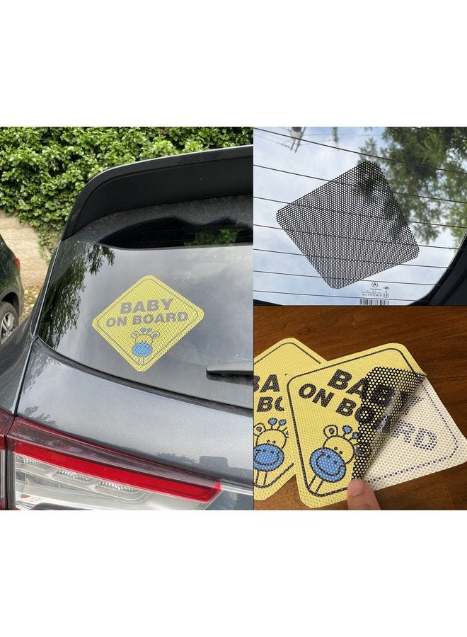 Reflective Baby On Board Car Stickers - 2 Pack Safety Decals, Cute Giraffe Design, Silver & See-Thru Signs