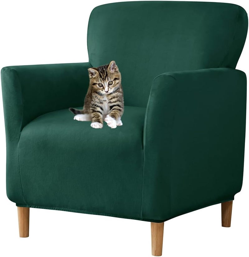 SONNACH Stretch Chair Covers with Arms 1-Piece Banquet Armchair Slipcover Velvet Mid Century Modern Armchair Slipcover Anti-Slip Furniture Protector for Living Room Friendly for Kids Pets (Kelly) - Image 1