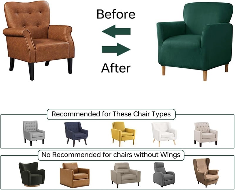 SONNACH Stretch Chair Covers with Arms 1-Piece Banquet Armchair Slipcover Velvet Mid Century Modern Armchair Slipcover Anti-Slip Furniture Protector for Living Room Friendly for Kids Pets (Kelly) - Image 4