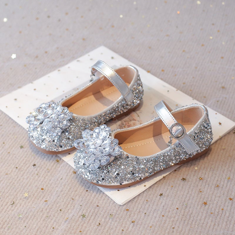 Girls'' Princess Shoes, Crystal Shoes, Shiny Rhinestone Single Shoes, Baby Girl''s Small Leather Shoes, Kidsren''s Shoes, Kidsren''s Velcro Shoes - Image 1