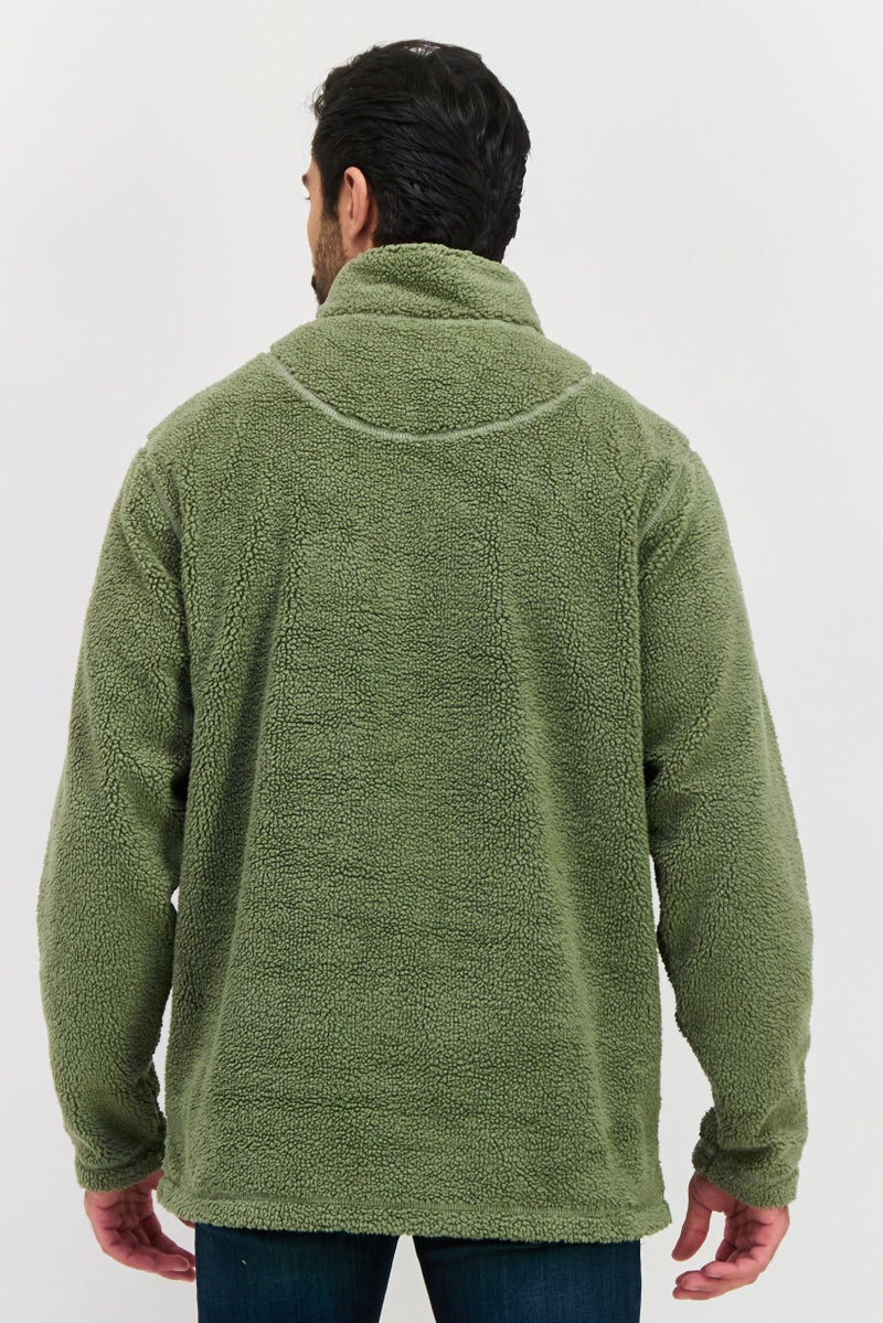 TRUE GRIT Men Mock Neck Plain Long Sleeves Sweatshirt, Green - Image 3