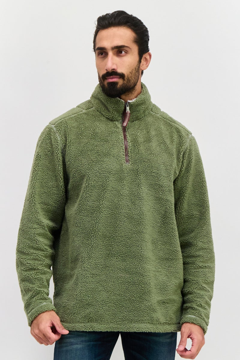 TRUE GRIT Men Mock Neck Plain Long Sleeves Sweatshirt, Green - Image 1