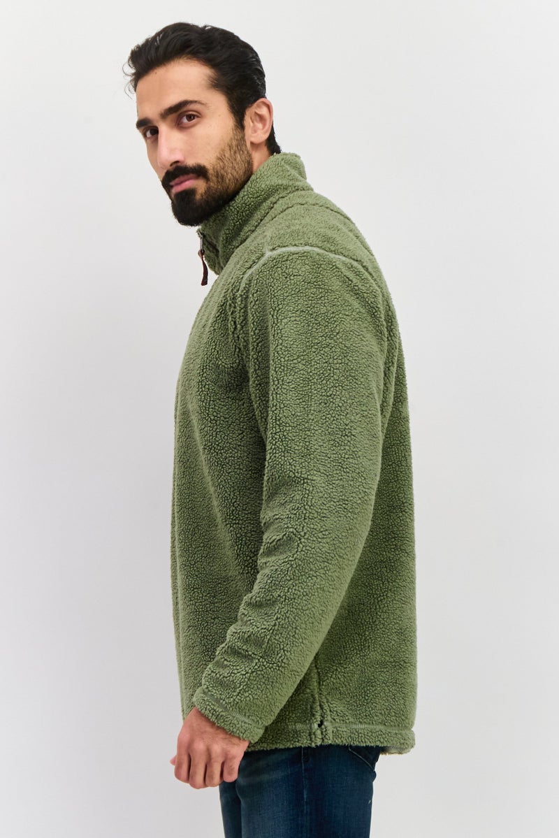 TRUE GRIT Men Mock Neck Plain Long Sleeves Sweatshirt, Green - Image 2