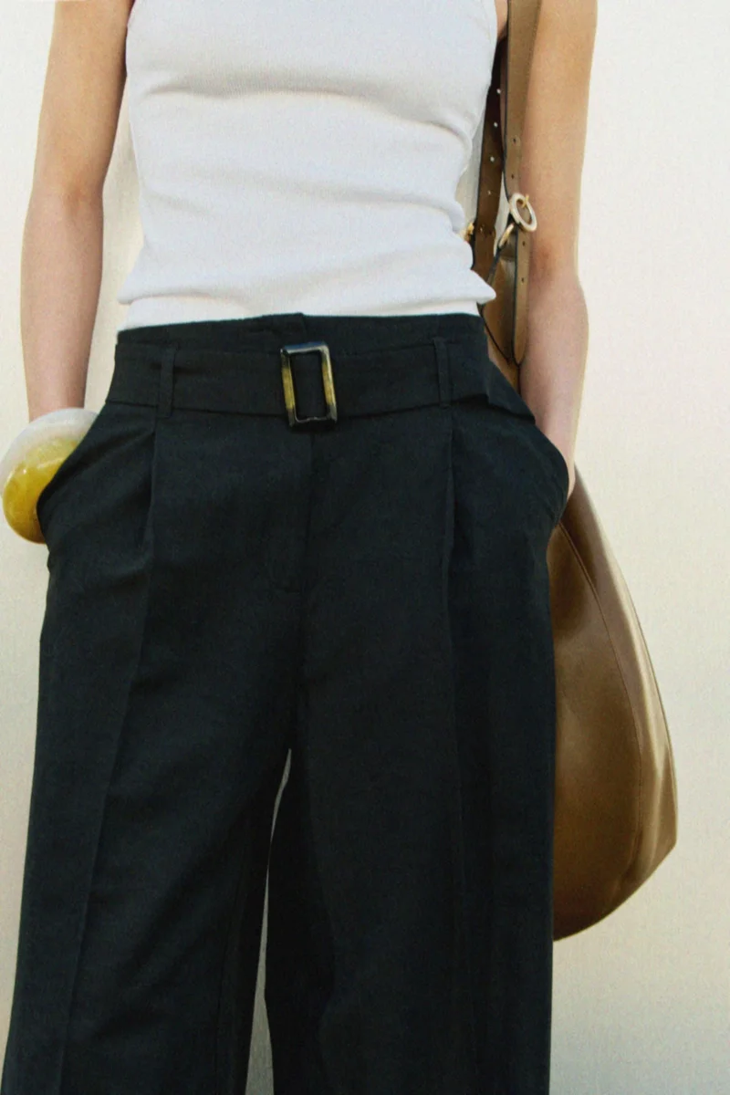 H&M Belted linen-blend trousers