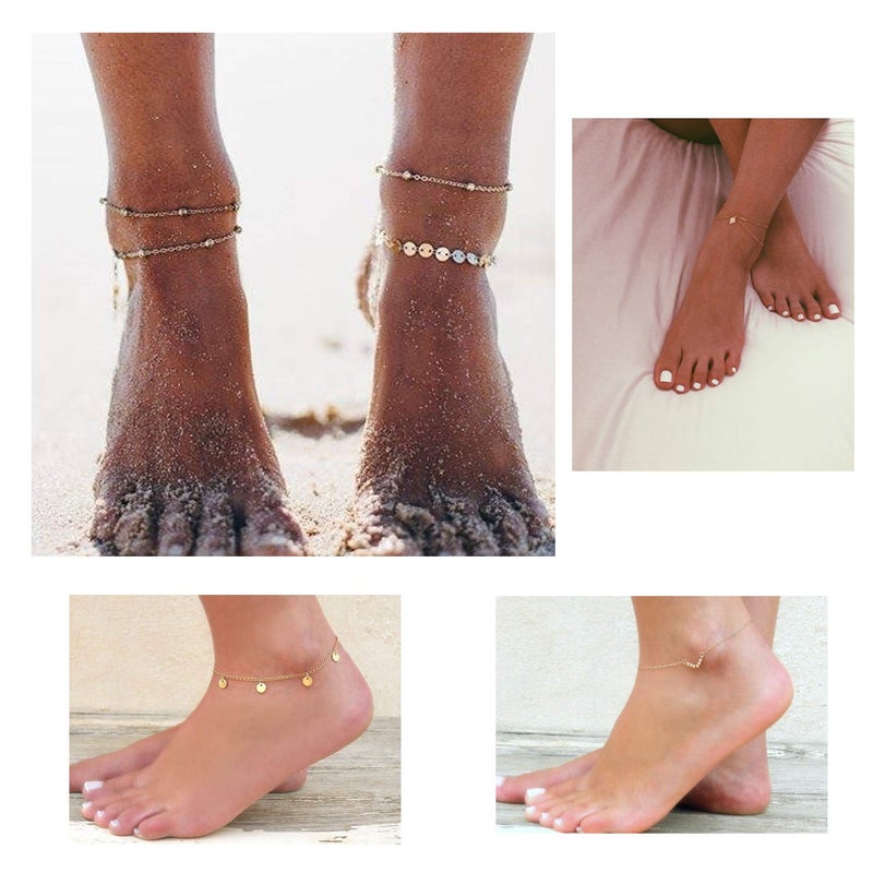 Softones 16Pcs Ankle Bracelets for Women Gold Silver Two Style Chain Beach Anklet Bracelet Jewelry Anklet Set,Adjustable Size - Image 2