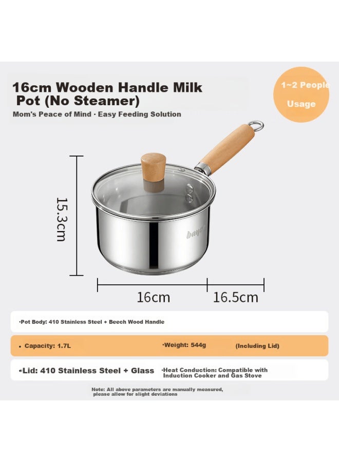 Bayco 16cm Stainless Steel Baby Food Milk Pot Multi-purpose Small Milk Pot Instant Noodle Pot Compatible With Gas And Induction Cookers Bg8744 - Image 1