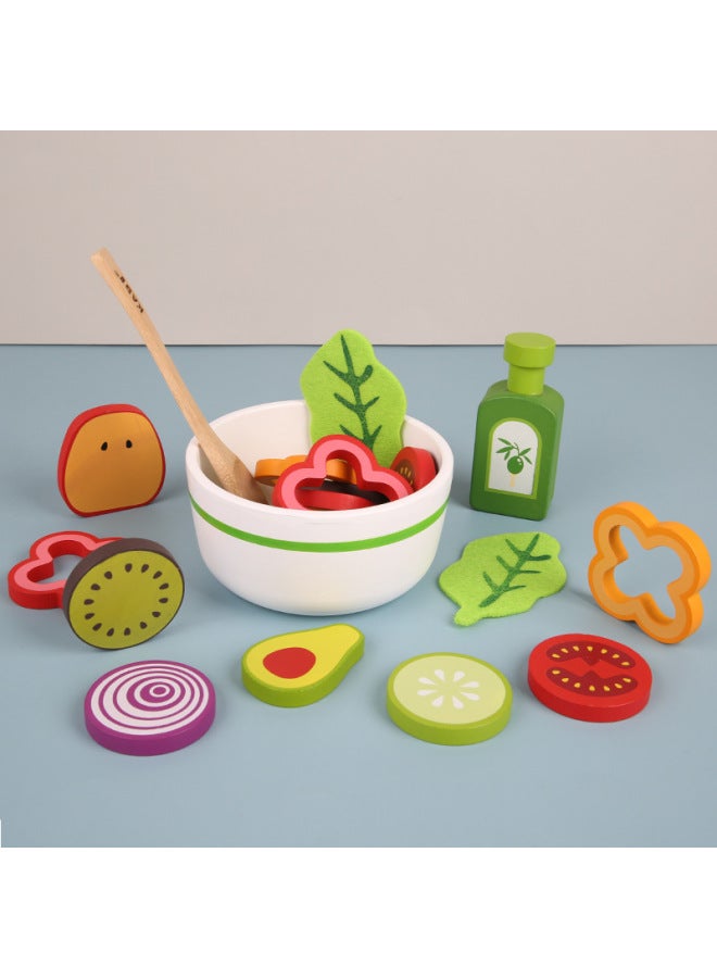 Children's House Simulation Food Wooden Wooden Fruit And Vegetable Salad Kindergarten Boys And Girls 2-3-6 Toys Wholesale-Color:Fruit And Vegetable Salad Toy - Image 3