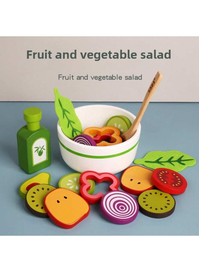 Children's House Simulation Food Wooden Wooden Fruit And Vegetable Salad Kindergarten Boys And Girls 2-3-6 Toys Wholesale-Color:Fruit And Vegetable Salad Toy - Image 1