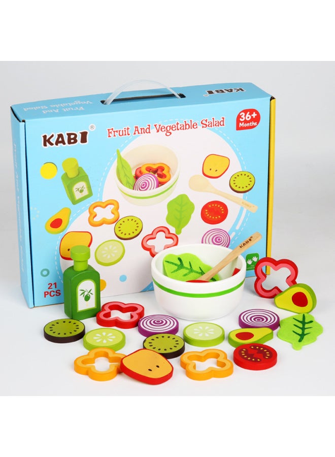 Children's House Simulation Food Wooden Wooden Fruit And Vegetable Salad Kindergarten Boys And Girls 2-3-6 Toys Wholesale-Color:Fruit And Vegetable Salad Toy - Image 2