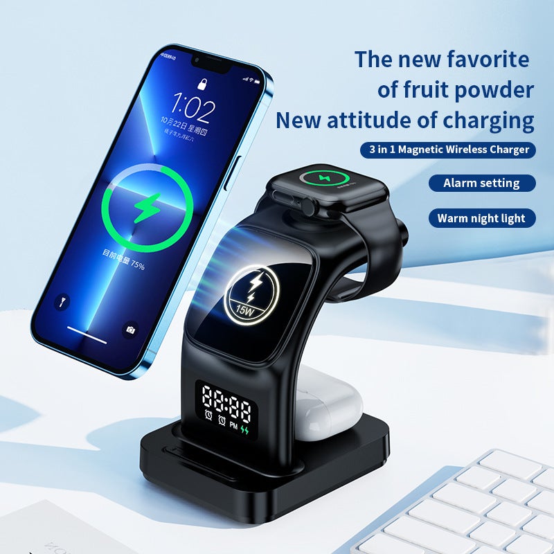 Five-In-One Mobile Phone Wireless Magnetic Clock Wireless Charger Watch Wireless Headset New Desktop Private - Image 2