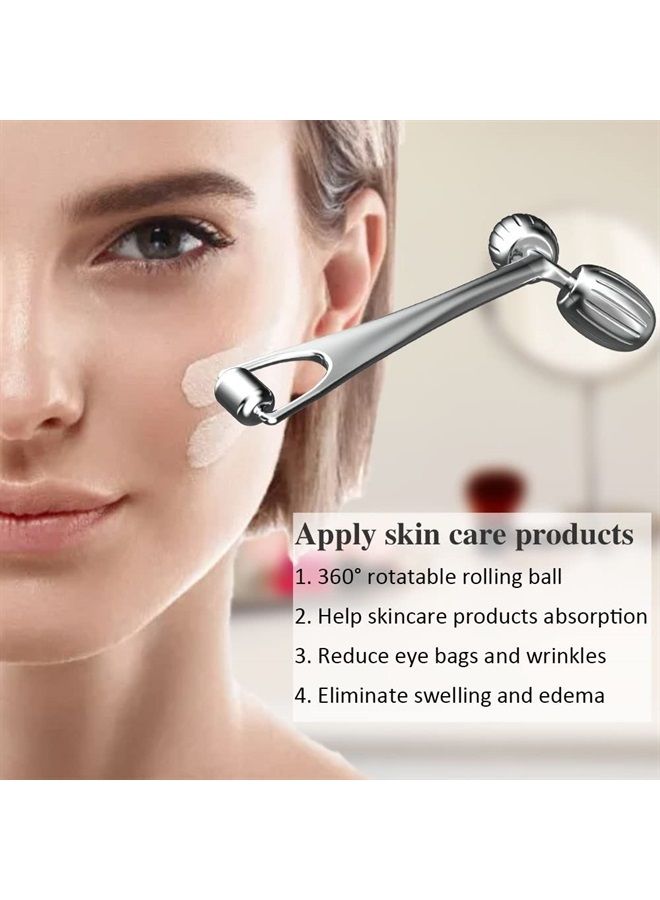 Yeamon Face Massager, Metal Face Roller Gua Sha Massage Tool for Face Neck Eye Body Skin Care, Facial Roller for Women - Image 3