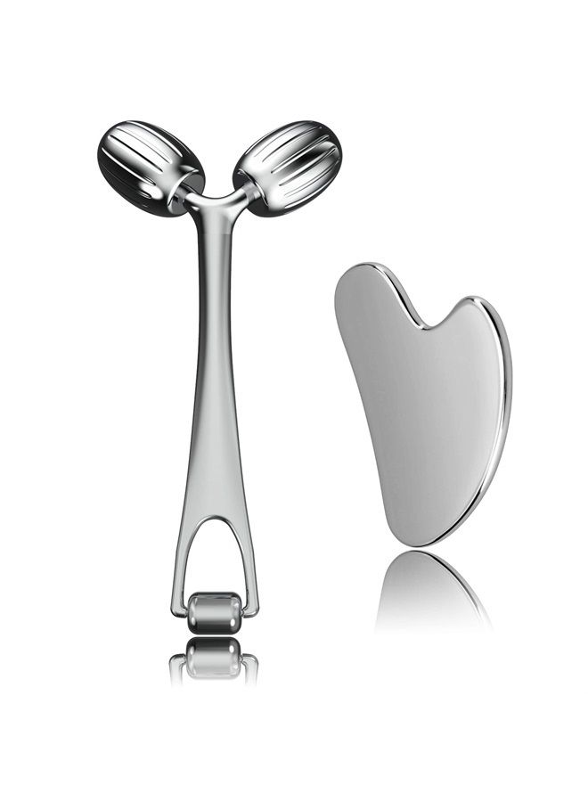 Yeamon Face Massager, Metal Face Roller Gua Sha Massage Tool for Face Neck Eye Body Skin Care, Facial Roller for Women - Image 1