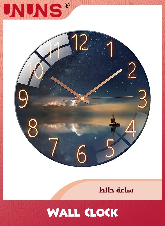 UNUNS 12inch(30cm) Glass Wall Clock,Starry Wall Clock,Battery Operated Silent Wall Decor For Home,Kitchen,Living Room,Office,Bedroom,Or Bathroom - Image 1