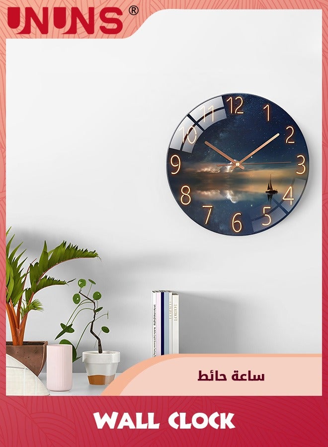 UNUNS 12inch(30cm) Glass Wall Clock,Starry Wall Clock,Battery Operated Silent Wall Decor For Home,Kitchen,Living Room,Office,Bedroom,Or Bathroom - Image 4