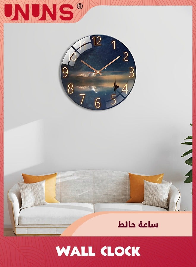 UNUNS 12inch(30cm) Glass Wall Clock,Starry Wall Clock,Battery Operated Silent Wall Decor For Home,Kitchen,Living Room,Office,Bedroom,Or Bathroom - Image 3