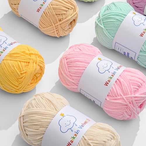 Waikxin 12 Pack Fluffy Chenille Yarn for Crocheting, Baby Yarn for Crocheting Soft, 600g/21oz Velvet Fingering Weight Amigurumi Yarn for Crochet Baby Blanket&DIY Crafts.(Set B) - Image 5
