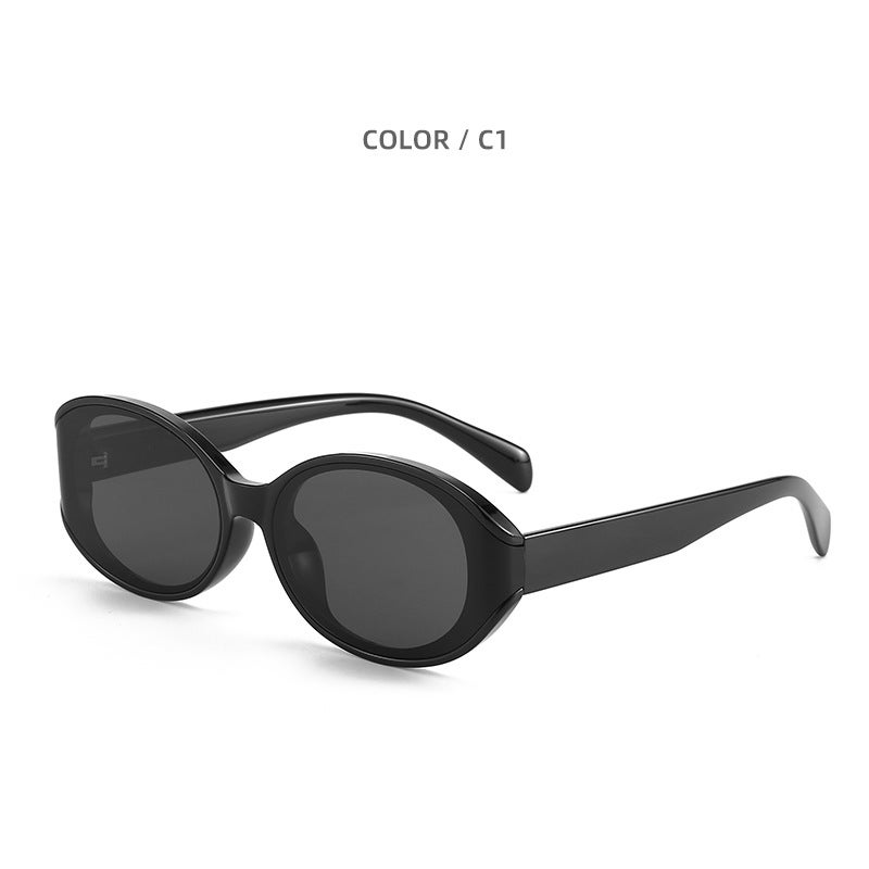 Hongkou Korean style retro oversized cat eye black sunglasses womens round face internet celebrity street shot sunglasses UV-proof glasses Bright black frame