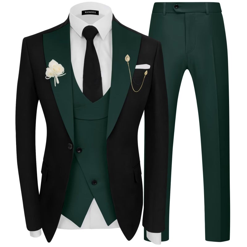 Wangyue Green Tuxedo for Men 3 Piece Prom Tuxedos Suit for Men Tuxedo Suits Set Regular Fit Double Breasted Suit Mens 2026 Wedding Groom Tux Blazer Vest Pants M - Image 1