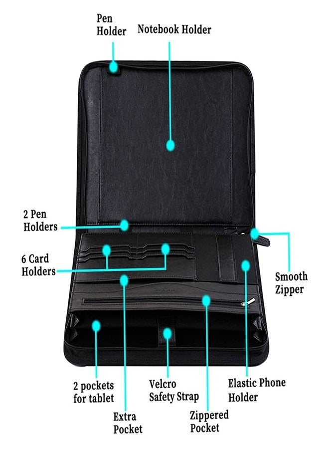 IVESIGN Zippered Padfolio for Women & Men Resume Portfolio Folder Vegan Leather Salesman Business Organizer Planner,with Writing Pad Interior 10.1 Inch Tablet Sleeve Black - Image 3