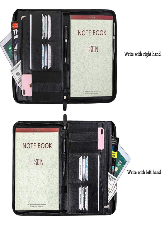 IVESIGN Zippered Padfolio for Women & Men Resume Portfolio Folder Vegan Leather Salesman Business Organizer Planner,with Writing Pad Interior 10.1 Inch Tablet Sleeve Black - Image 5