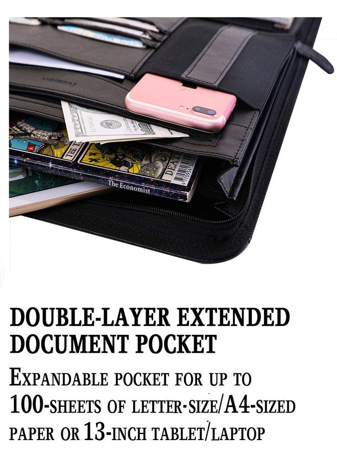 IVESIGN Zippered Padfolio for Women & Men Resume Portfolio Folder Vegan Leather Salesman Business Organizer Planner,with Writing Pad Interior 10.1 Inch Tablet Sleeve Black - Image 4