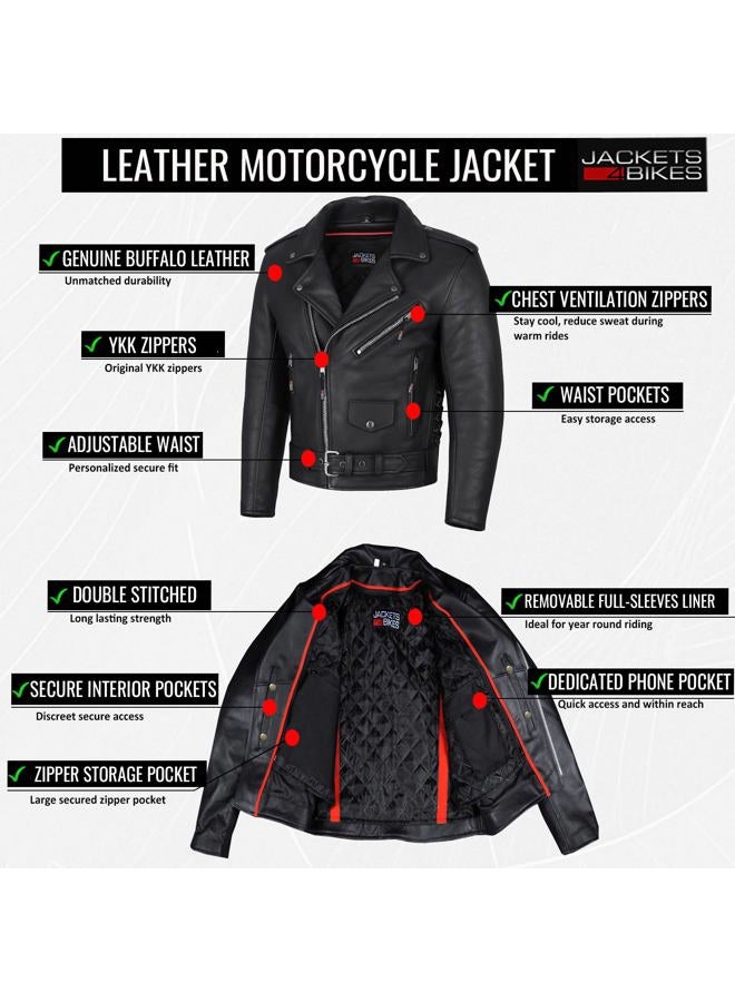 Jackets 4 Bikes Men ICONIC Motorcycle Premium Natural Buffalo Leather Side Lace Conceal Carry Pockets Street Cruiser Brown XXL - Image 5