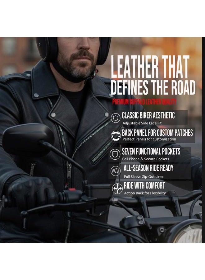 Jackets 4 Bikes Men ICONIC Motorcycle Premium Natural Buffalo Leather Side Lace Conceal Carry Pockets Street Cruiser Brown XXL - Image 4