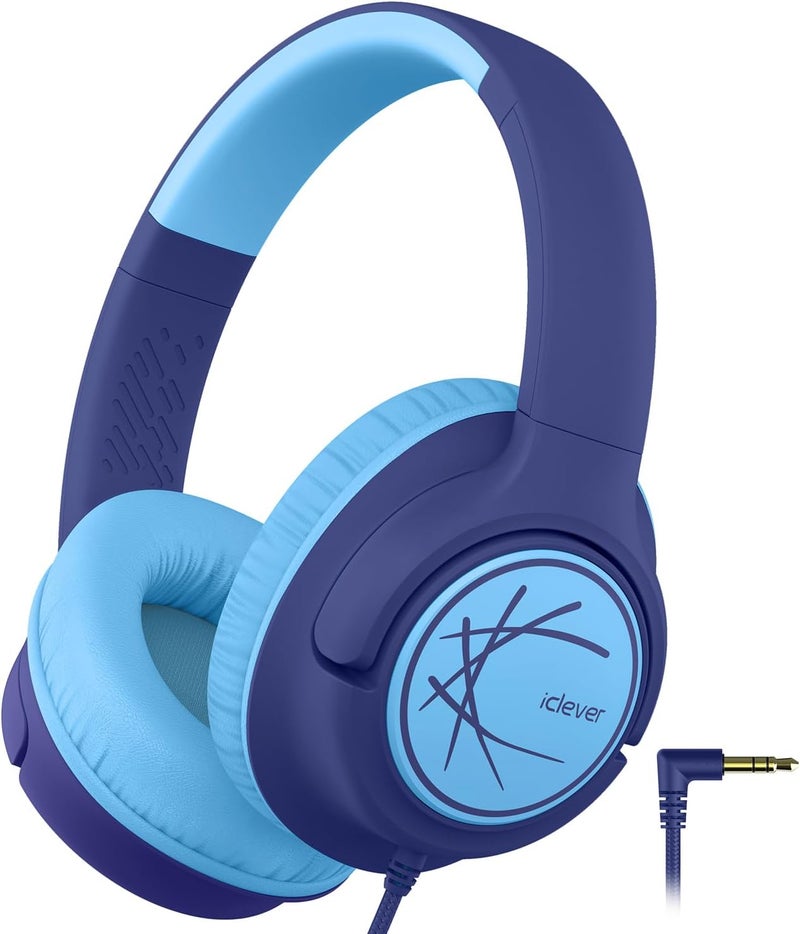 iClever Children's Headphones with Cable, 85 dBA Safe Volume, Stereo Sound, Over Ear Foldable 3.5 mm Jack Children's Headphones for iPad, Tablets, School, Travel, Navy Blue - Image 1