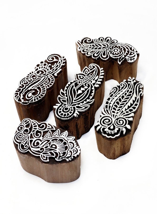 TWOGRAMS Wood Block Print Stamps - Wooden Blocks for Block Printing Stamp Set for Henna Fabric Textile Paper Clay Pottery | Set of 5 | TwoGrams - Image 2
