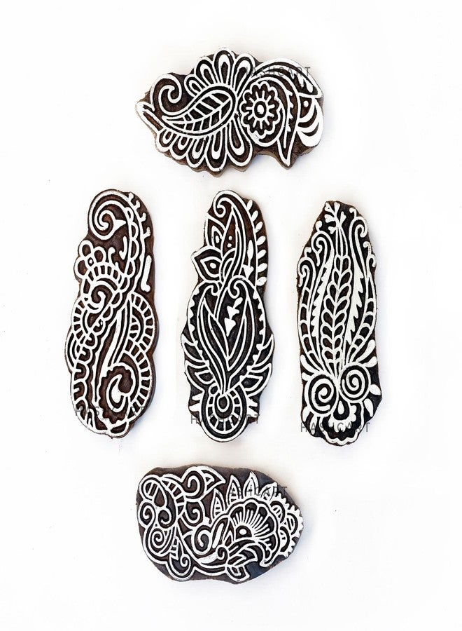 TWOGRAMS Wood Block Print Stamps - Wooden Blocks for Block Printing Stamp Set for Henna Fabric Textile Paper Clay Pottery | Set of 5 | TwoGrams - Image 1