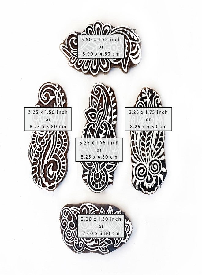 TWOGRAMS Wood Block Print Stamps - Wooden Blocks for Block Printing Stamp Set for Henna Fabric Textile Paper Clay Pottery | Set of 5 | TwoGrams - Image 4