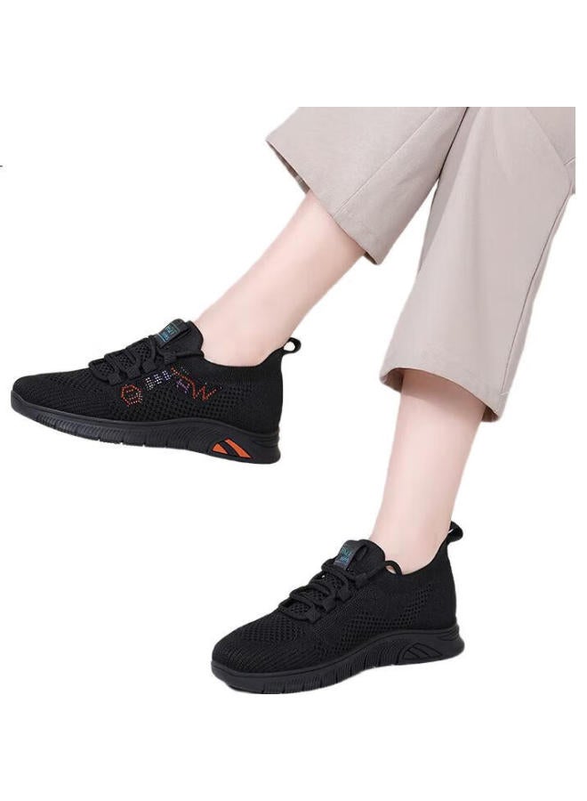 Red Dragonfly Mom Shoes Flying Woven Breathable Middle-Aged And Elderly Women'S Sports Shoes Women'S Mesh Casual Shoes All-Match Wxb150291 Black Size 38 - Image 2