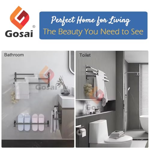 GOSAI Self Adhesive Towel Rack Bathroom Accessories - Stainless Steel 3-Tier Shelf for Bathroom Kitchen - Holder Rail Hanger Stand (Silver, 16 Inch) - Image 5
