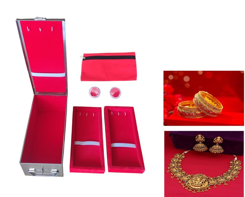 GvanyS® Stainless Steel Safe Bank Locker Jewellery Ornaments Storage And Cash Container Box with Cushion - with Red Velvet Lining Size-10.2 Inch - Image 1