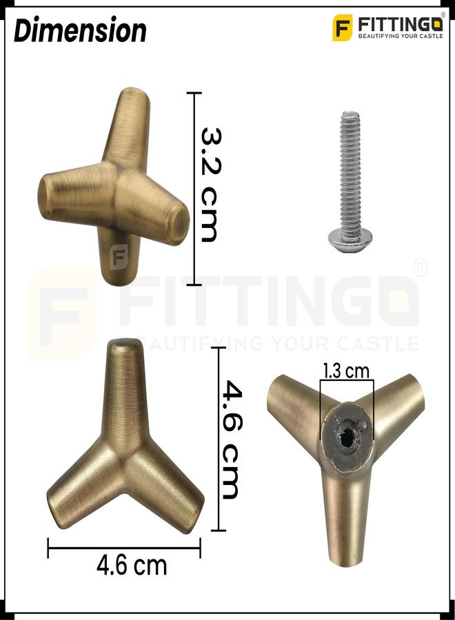 FITTINGO Y Shape Knob for Drawer/Decorative Knobs and Pulls/Drawer Knob/Door Knobs for Drawers (Zinc Alloy/Brass Antique Finish) Pack of 4 - Image 2