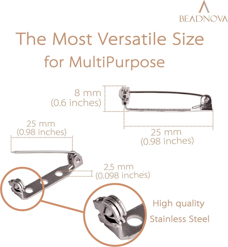 BEADNOVA Brooch Pin Backs Bar Pin Back Clasp Silver Tone Brooch Pinbacks with Safety Locking for Craft Name Badge 36pcs - Image 2