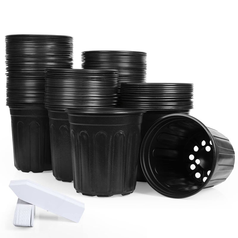 JERIA 100-Pack 1 Gallon Flexible Plant Nursery Pots with 100Pcs Plant Labels,Thickened Soft Plastic Seedling Pots,Seed Starting Pot Flower Plant Container for Succulentsï¼ŒSeedlings - Image 1