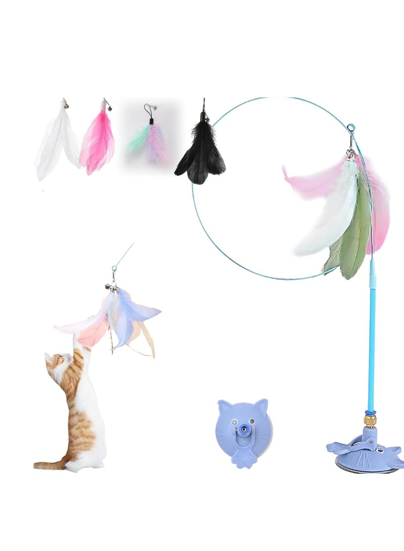 Loxira Cat toy feather stick,Cat Toys Automatic Interactive Cat Toys,Feather Toys With Suction Cups, Pet Chasing Sports Toys, Can Be Used As Indoor Boredom Cat Toys Also Cat Toys Gift Set (Blue) - Image 1
