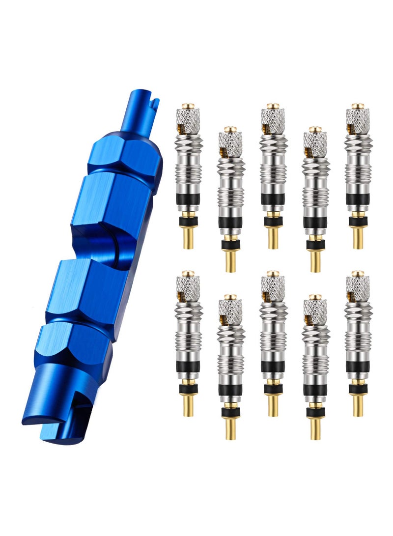 SYOSI Valve Core Remover Tool Kit Blue Bicycle Valve Core Tightening Tool and 10 Pieces Valve Cores Brass for Bike Bicycle Tire Application - Image 1