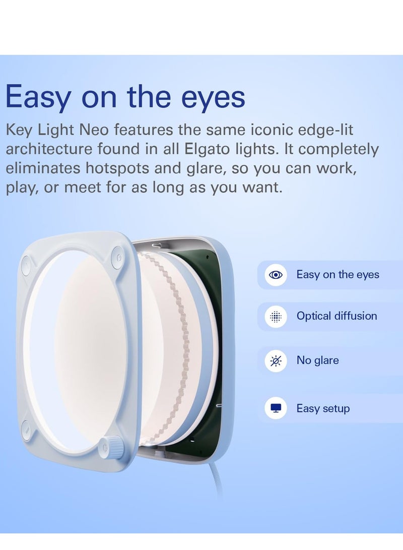 إلجاتو Elgato Key Light Neo - إضاءة احترافية لمكالمات الفيديو، بدون وهج، حامل شاشة قابل للتعديل، تحكم يدوي أو عبر واي فاي، مناسب للمكتب/البث المباشر، Teams/Zoom/Slack/Twitch/Youtube - سهل التركيب والتشغيل على الكمبيوتر المحمول، الكمبيوتر الشخصي، ماك - Image 2