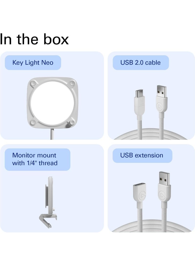 إلجاتو Elgato Key Light Neo - إضاءة احترافية لمكالمات الفيديو، بدون وهج، حامل شاشة قابل للتعديل، تحكم يدوي أو عبر واي فاي، مناسب للمكتب/البث المباشر، Teams/Zoom/Slack/Twitch/Youtube - سهل التركيب والتشغيل على الكمبيوتر المحمول، الكمبيوتر الشخصي، ماك - Image 4