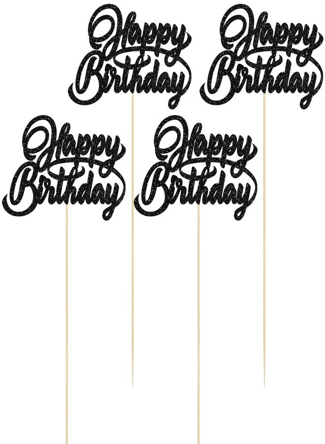 Ephlyn 12Pcs Happy Birthday Centerpiece Sticks Birthday Party Decorations Double Sided Glitter Table Toppers Decorations for Baby Shower Anniversary Party Decors Favors Black - Image 3