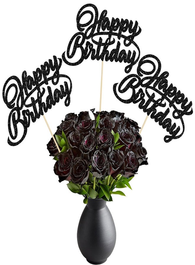 Ephlyn 12Pcs Happy Birthday Centerpiece Sticks Birthday Party Decorations Double Sided Glitter Table Toppers Decorations for Baby Shower Anniversary Party Decors Favors Black - Image 1