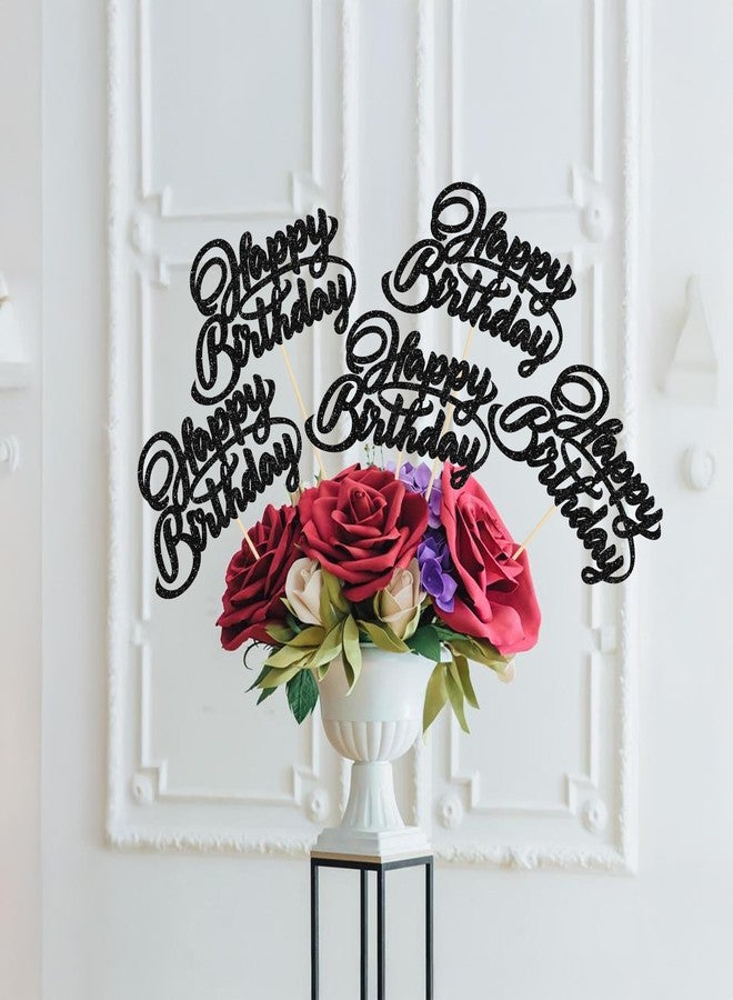 Ephlyn 12Pcs Happy Birthday Centerpiece Sticks Birthday Party Decorations Double Sided Glitter Table Toppers Decorations for Baby Shower Anniversary Party Decors Favors Black - Image 5